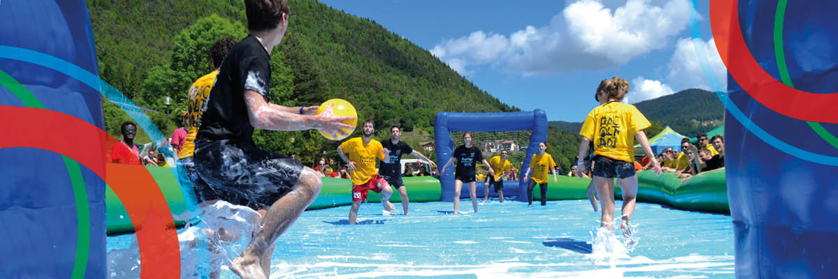 students playing soapy football